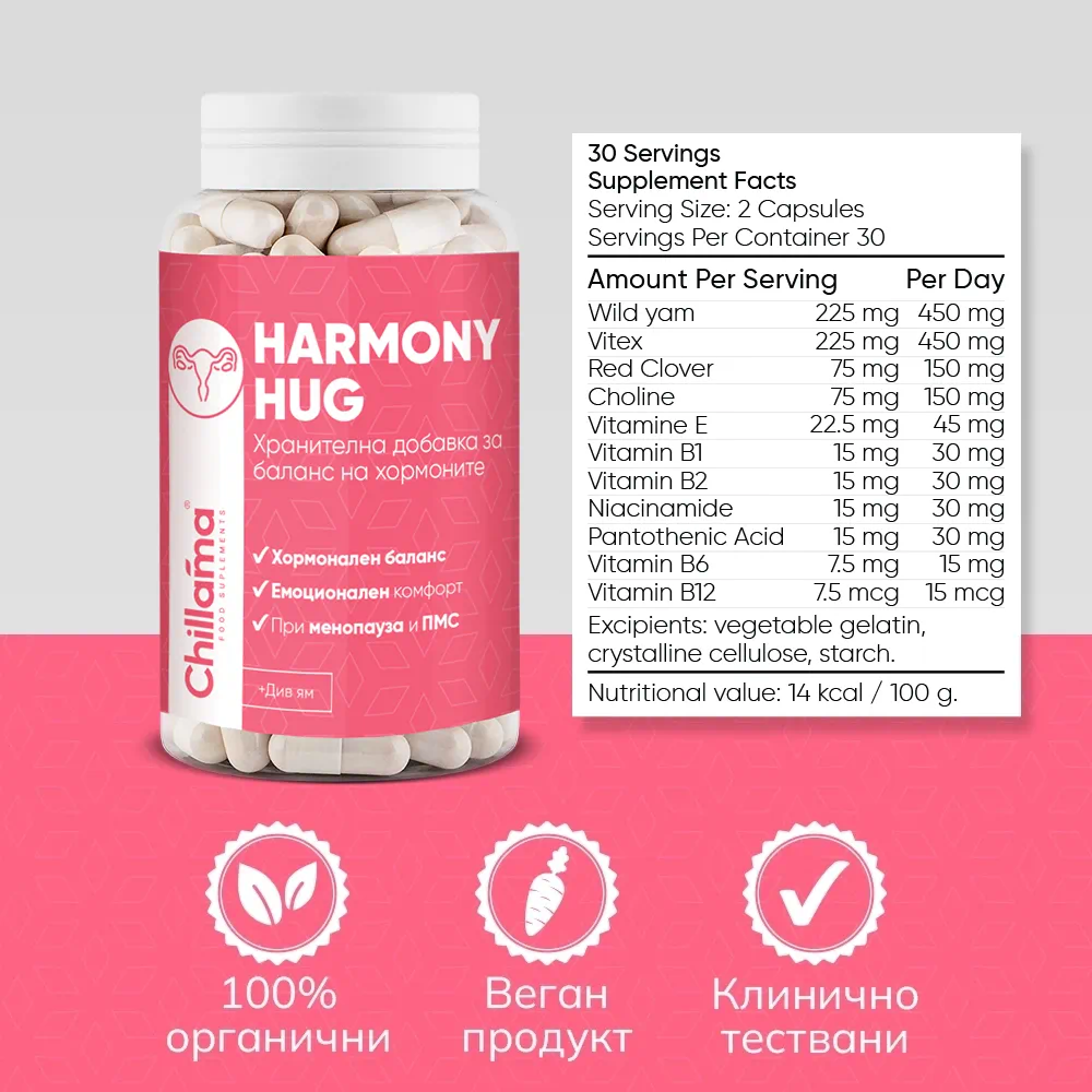 Купи 1, получи 1 БЕЗПЛАТНО: HarmonyHug - Хранителна добавка за баланс на хормоните